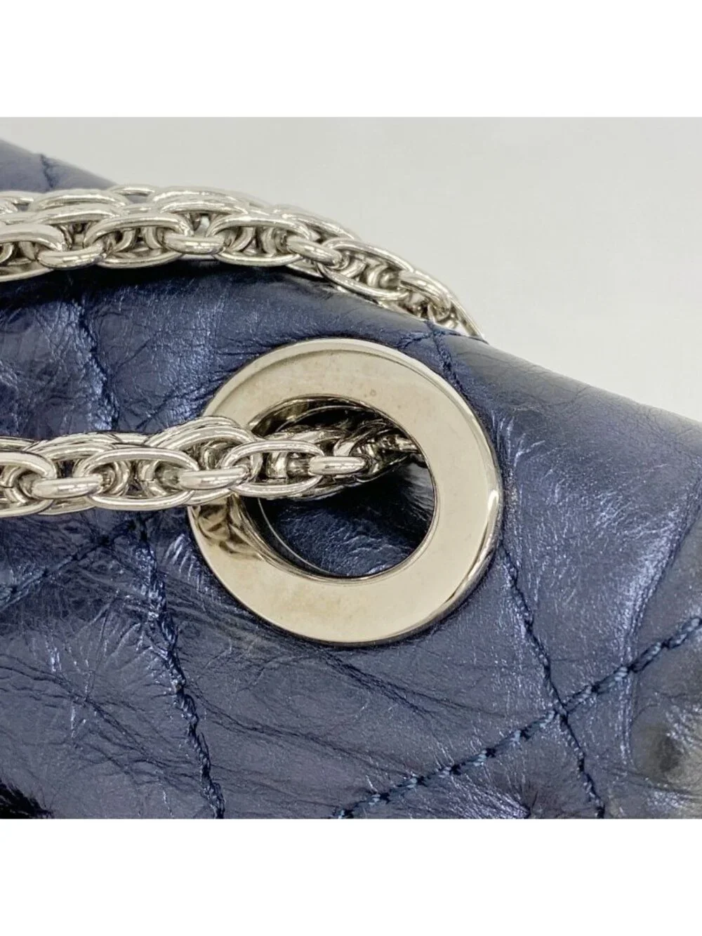 Chanel Shoulder Bag 2.55 Quilted Calf Metallic Navy Silver